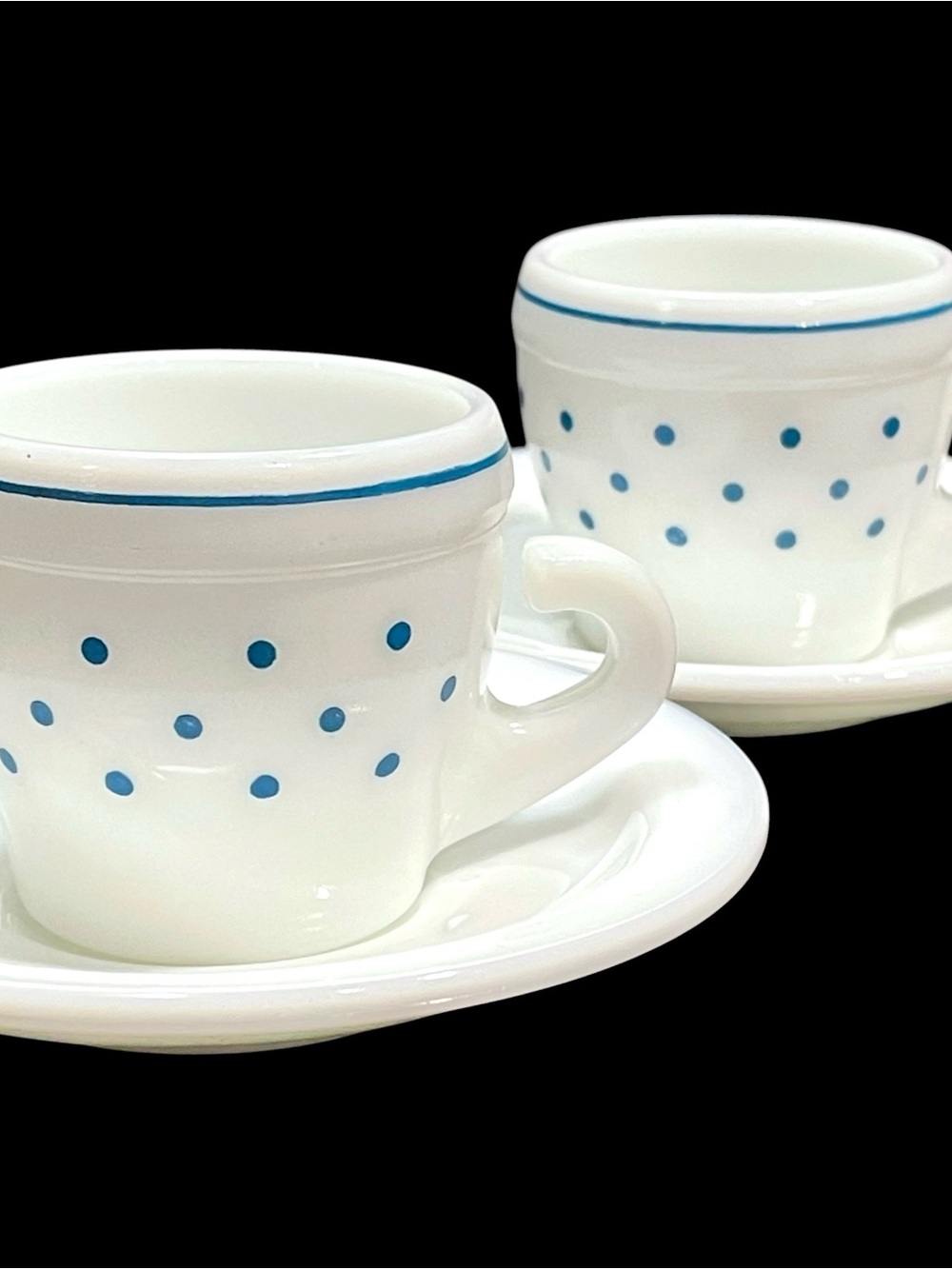 Vintage 1960s Cerve Italy Demitasse and Saucer Set (2) - Polka Dots Milk Glass